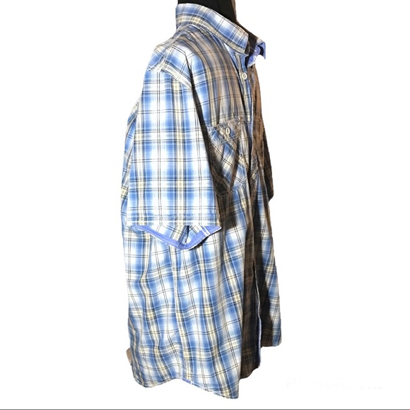 Original Weatherproof Vintage Blue White Button Down Shortsleeved Shirt Large - Picture 2 of 13